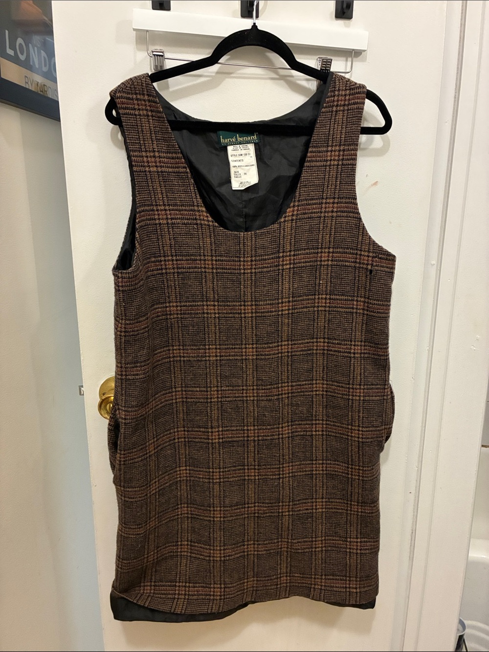 Harve Benard Brown Plaid Sleeveless Blazer Dress Dark Academia Preppy